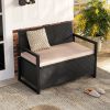 Patio Storage Bench Outdoor Wicker Loveseat with Built-in Storage