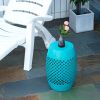 12.5" Steel Outdoor Side Table, Round Hollow Drum Patio End Table, Accent Table for Indoor and Outdoor