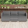 3 Pieces Patio Sectional Sofa Set PE Rattan Modular Couch Furniture Set with Soft Cushions