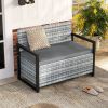 Patio Storage Bench Outdoor Wicker Loveseat with Built-in Storage