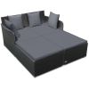 Spacious Outdoor Rattan Daybed with Upholstered Cushions and Pillows