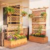 Wooden Planter Box with Lattice Trellis Raised Garden Bed Privacy Screen with Flat Roof