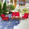 4 Pieces Acacia Wood Patio Rattan Furniture Set with Zippered Cushions