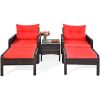 5 Pieces Patio Rattan Sofa Ottoman Furniture Set with Cushions