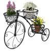 Tricycle Plant Stand Flower Pot Cart Holder with 3 Hollowed Baskets